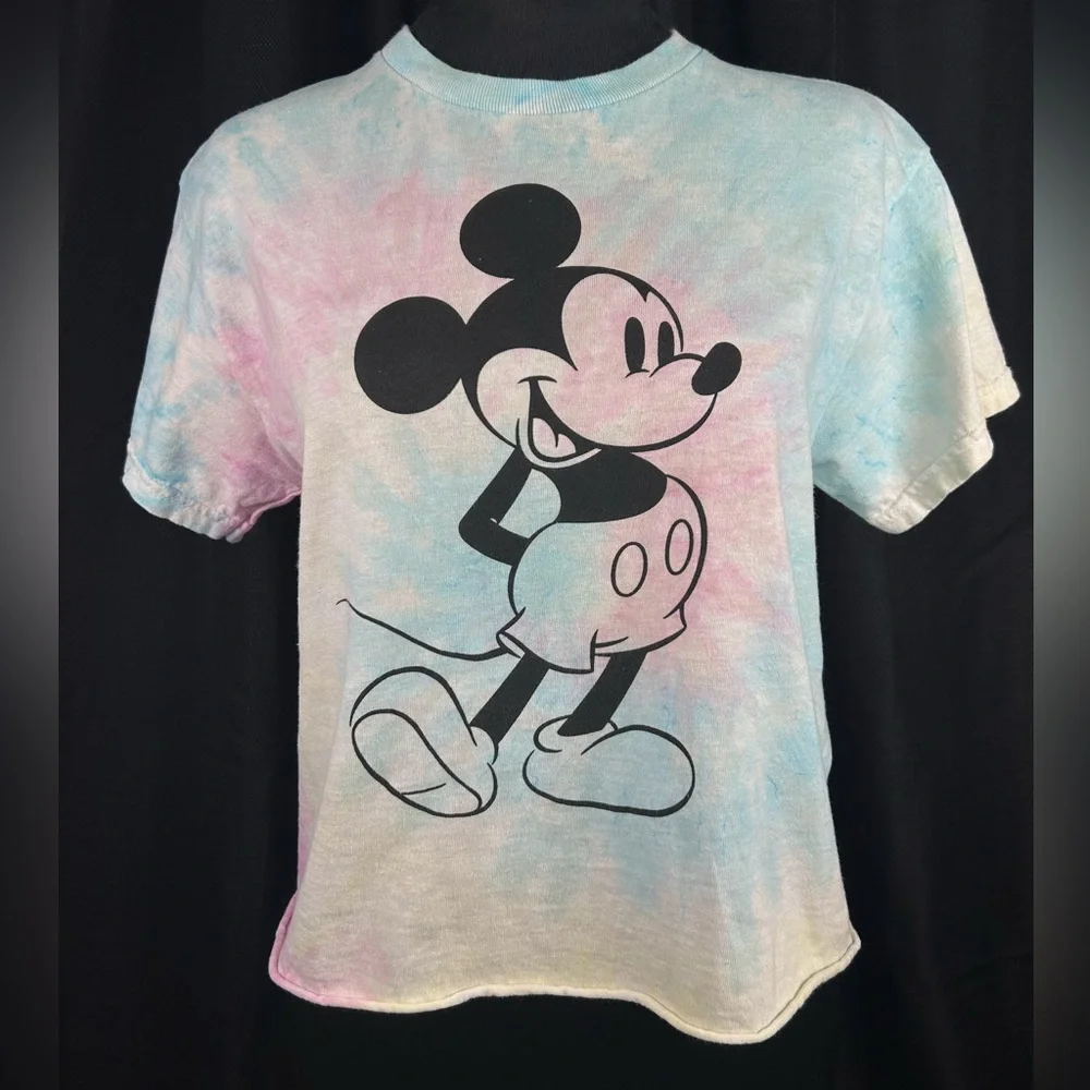 Disney Mickey Mouse Tie Dye Cropped T-shirt Size XS e11 - Picture 1 of 6